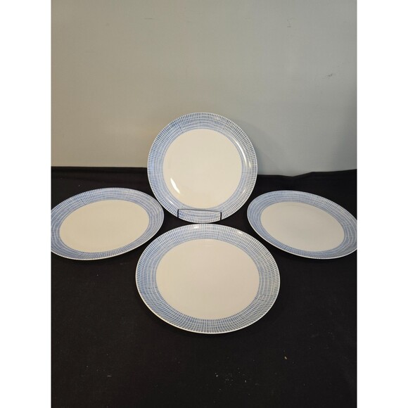 Set of 4 Arzberg Form 2000 Luncheon Plate Blue Grid 9.25" Vtg German Porcelain - Picture 1 of 12